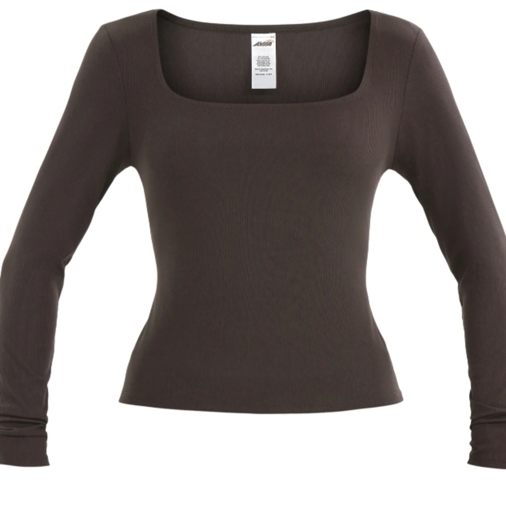 Avia Women's Square Neck Ribbed Long Sleeve Top